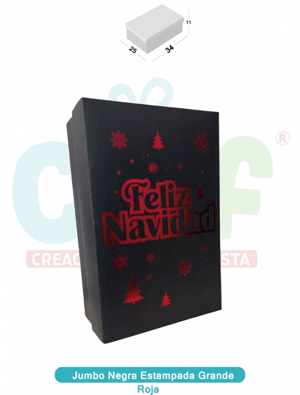 CAJA  JUMBO GRANDE NEGRA ESTAMPADA  ROJO