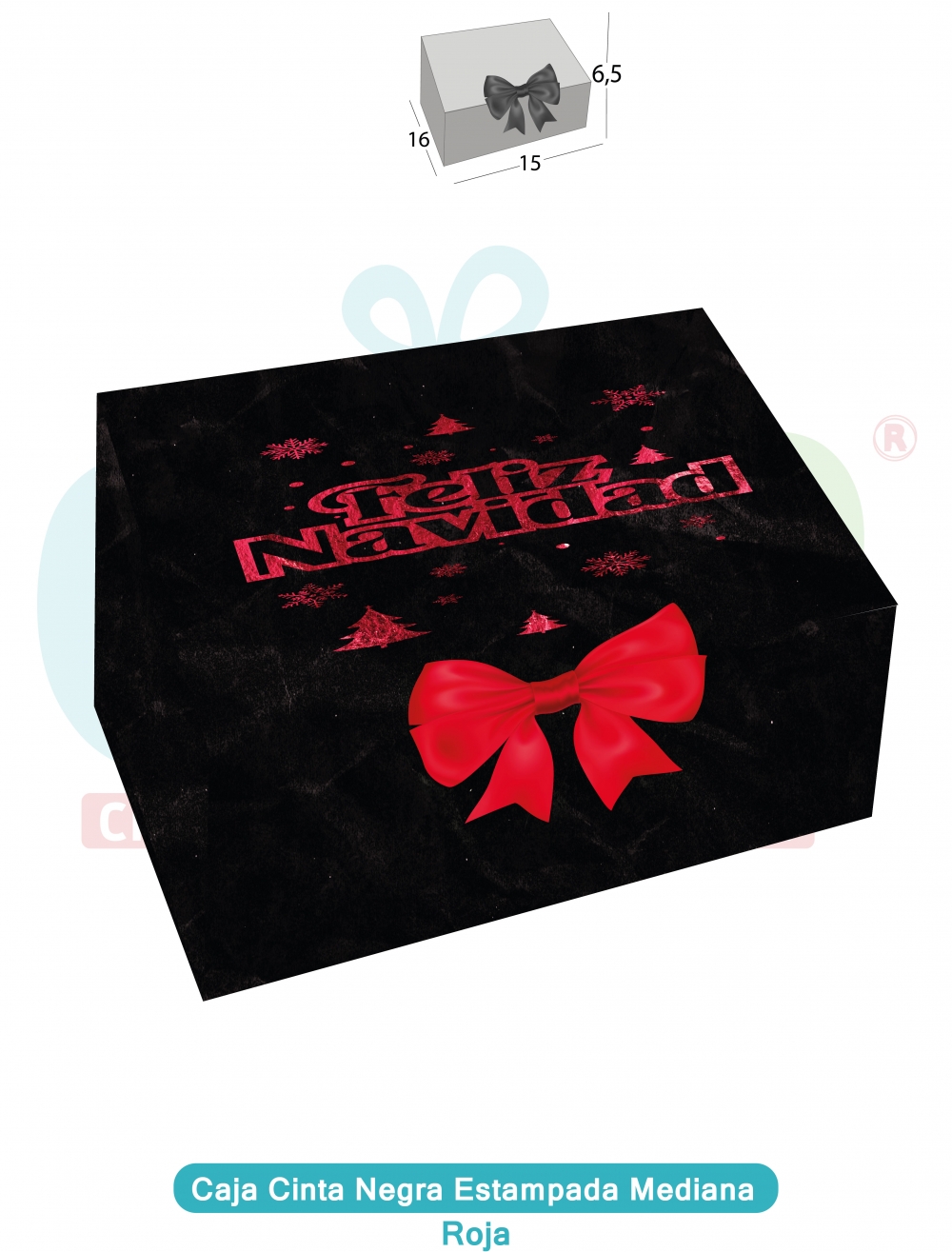 CAJA CINTA MEDIANA NEGRA ESTAMPADA   ROJO