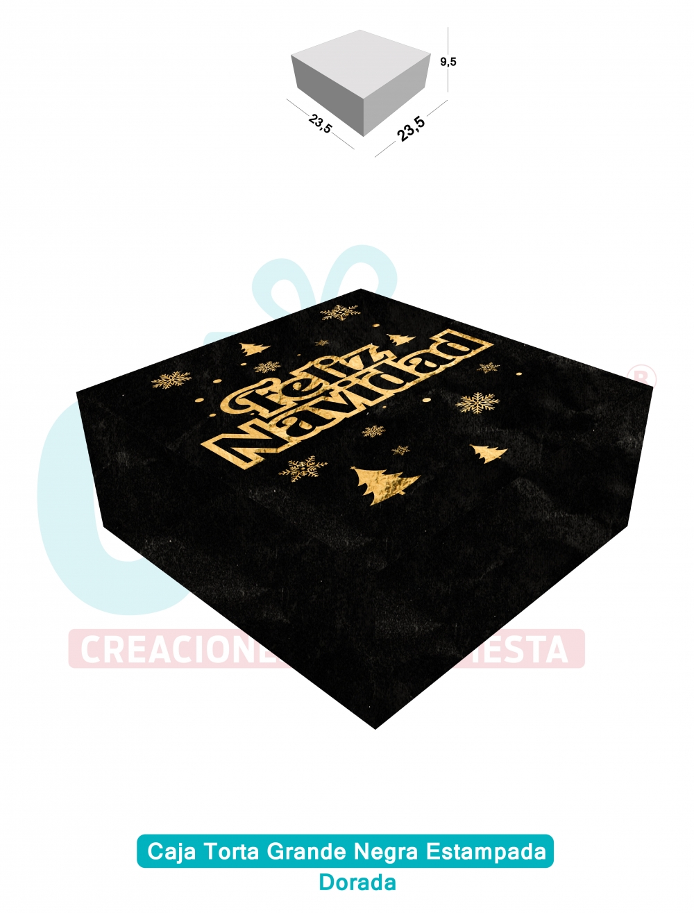 CAJA TORTA GRANDE NEGRA ESTAMPADA   DORADO