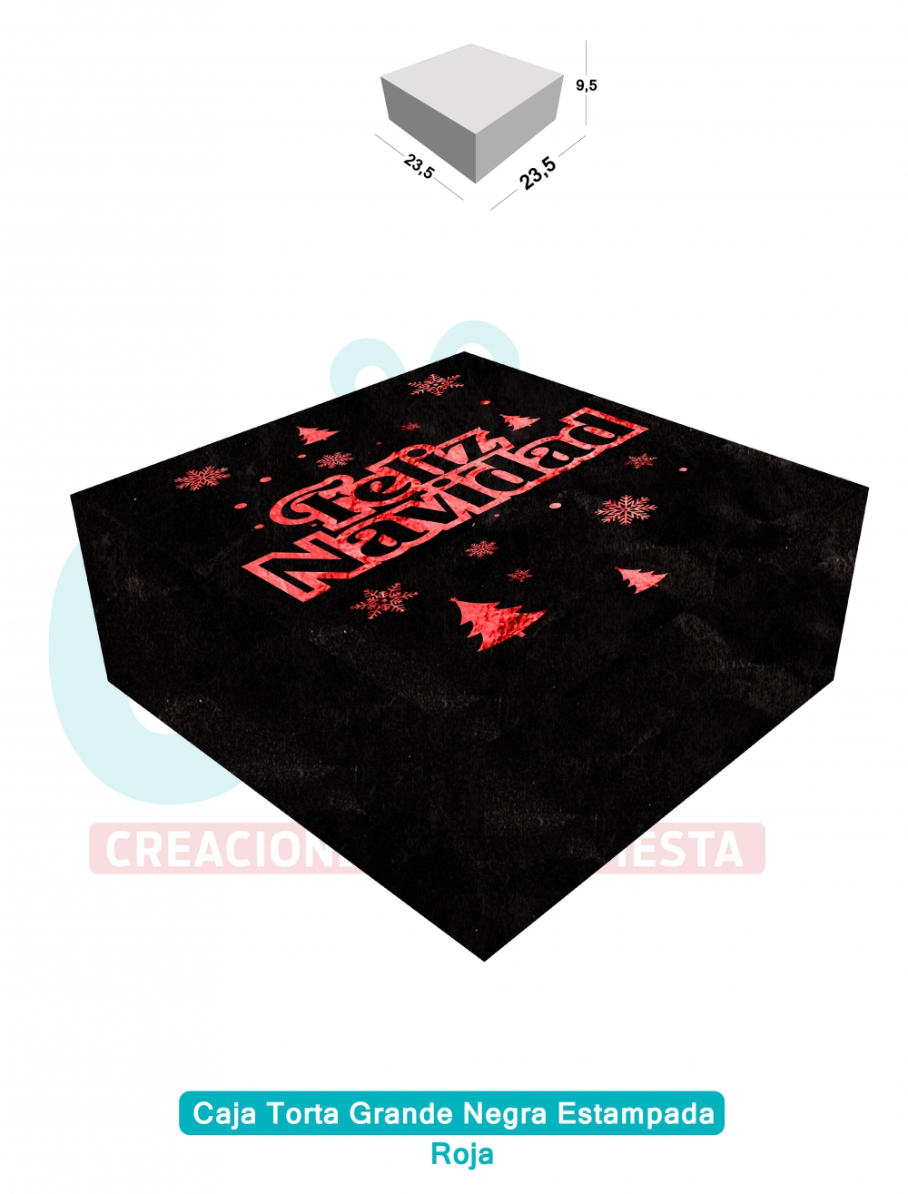 CAJA TORTA GRANDE NEGRA ESTAMPADA   ROJO