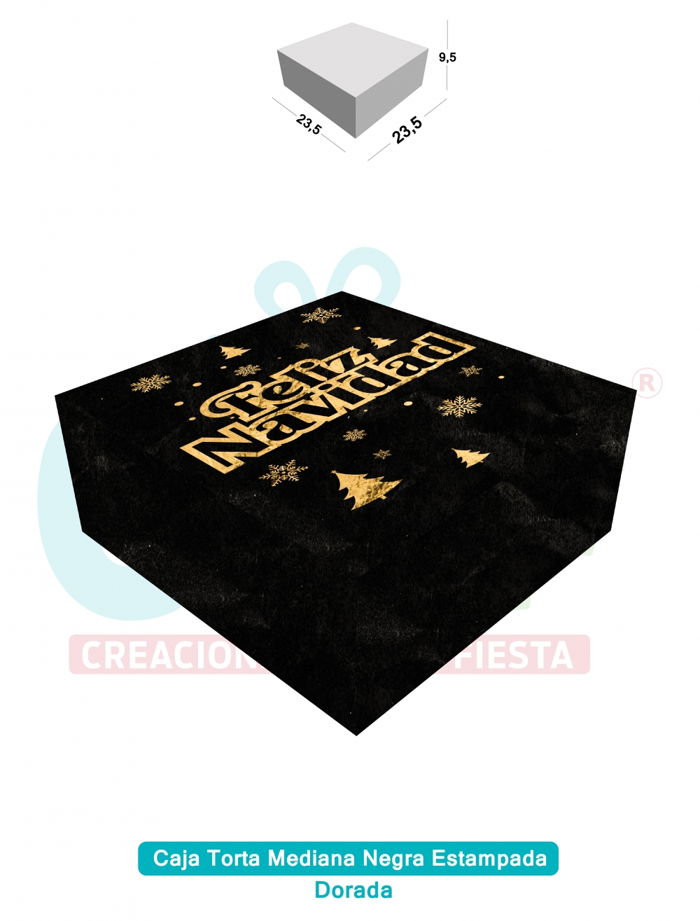 CAJA TORTA MEDIANA NEGRA ESTAPAMPADA   DORADO