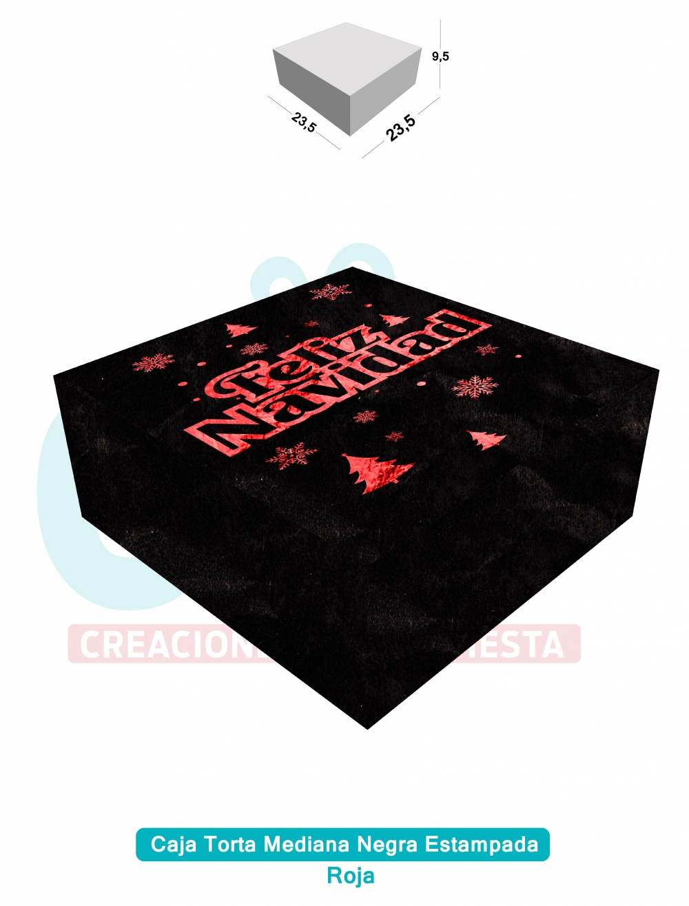 CAJA TORTA MEDIANA NEGRA ESTAPAMPADA   ROJO