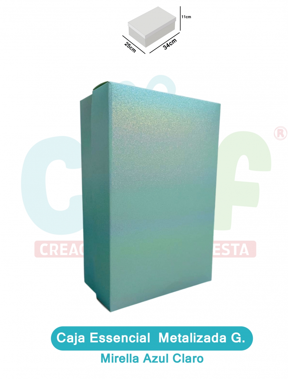 CAJA ESSENCIAL METALIZADA GRANDE SIN VENTANA  MIRELLA AZUL CLARO