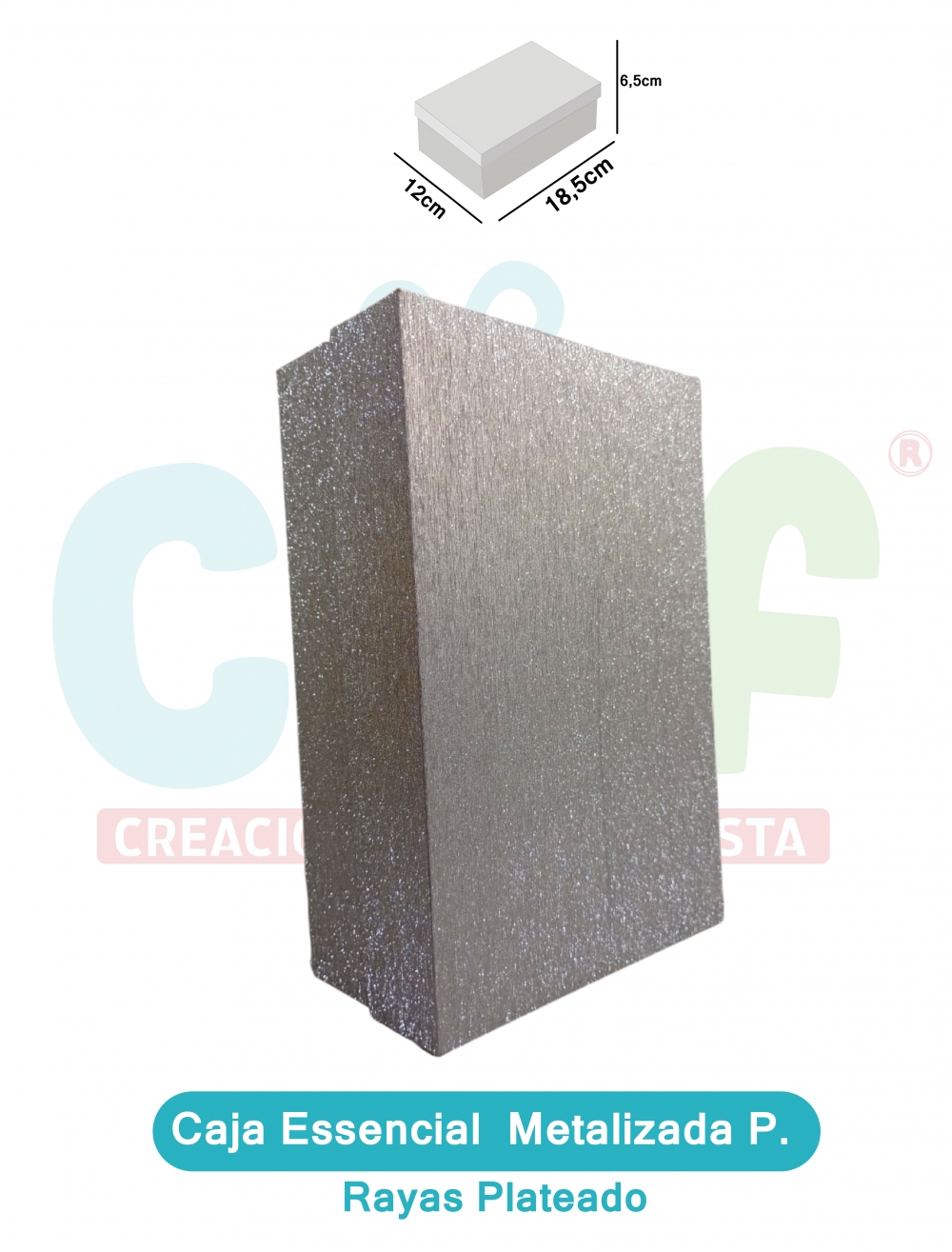 CAJA ESSENCIAL METALIZADA PEQUEÑA SIN VENTANA  RAYAS PLATEADO