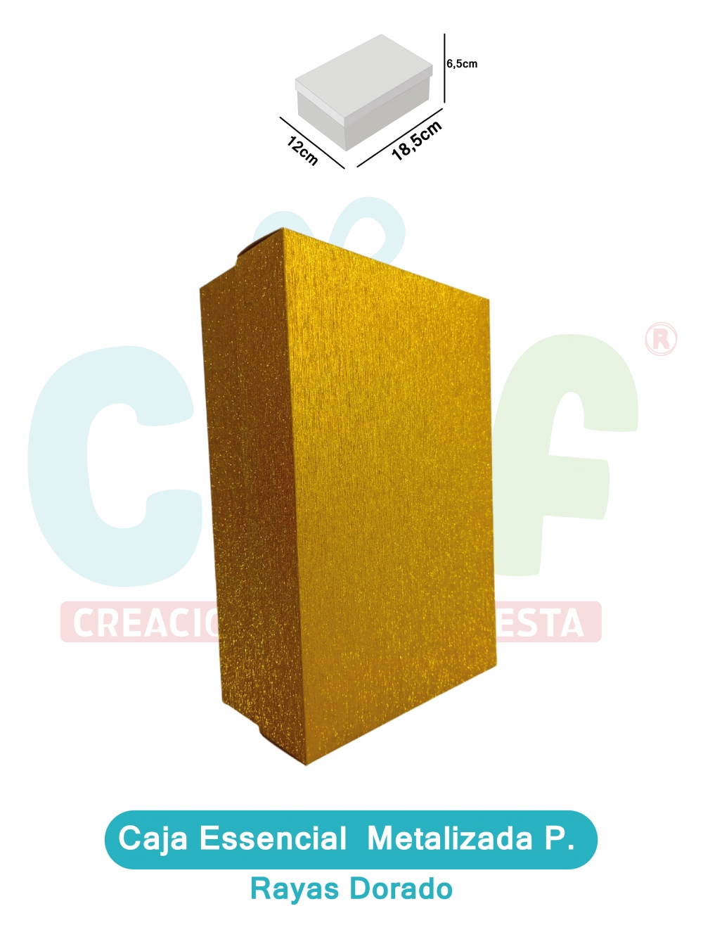 CAJA ESSENCIAL METALIZADA PEQUEÑA SIN VENTANA  RAYAS DORADO