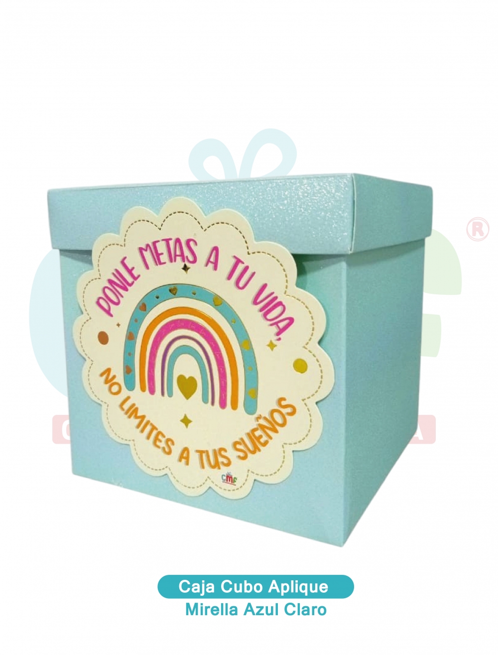 CAJA CUBO APLIQUE  MIRELLA AZUL CLARO