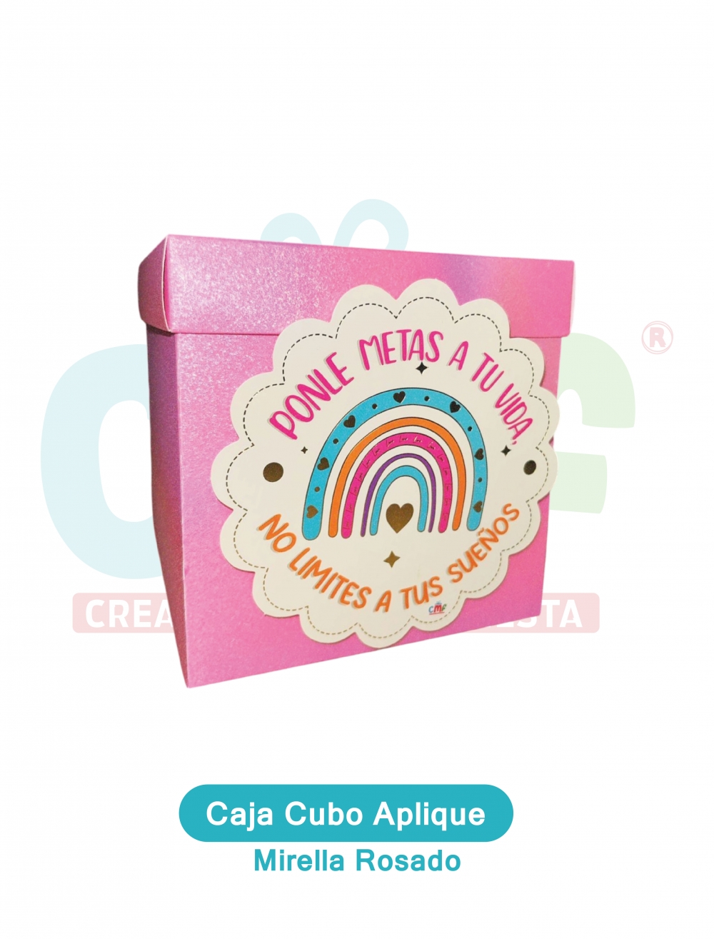 CAJA CUBO APLIQUE  MIRELLA ROSADO