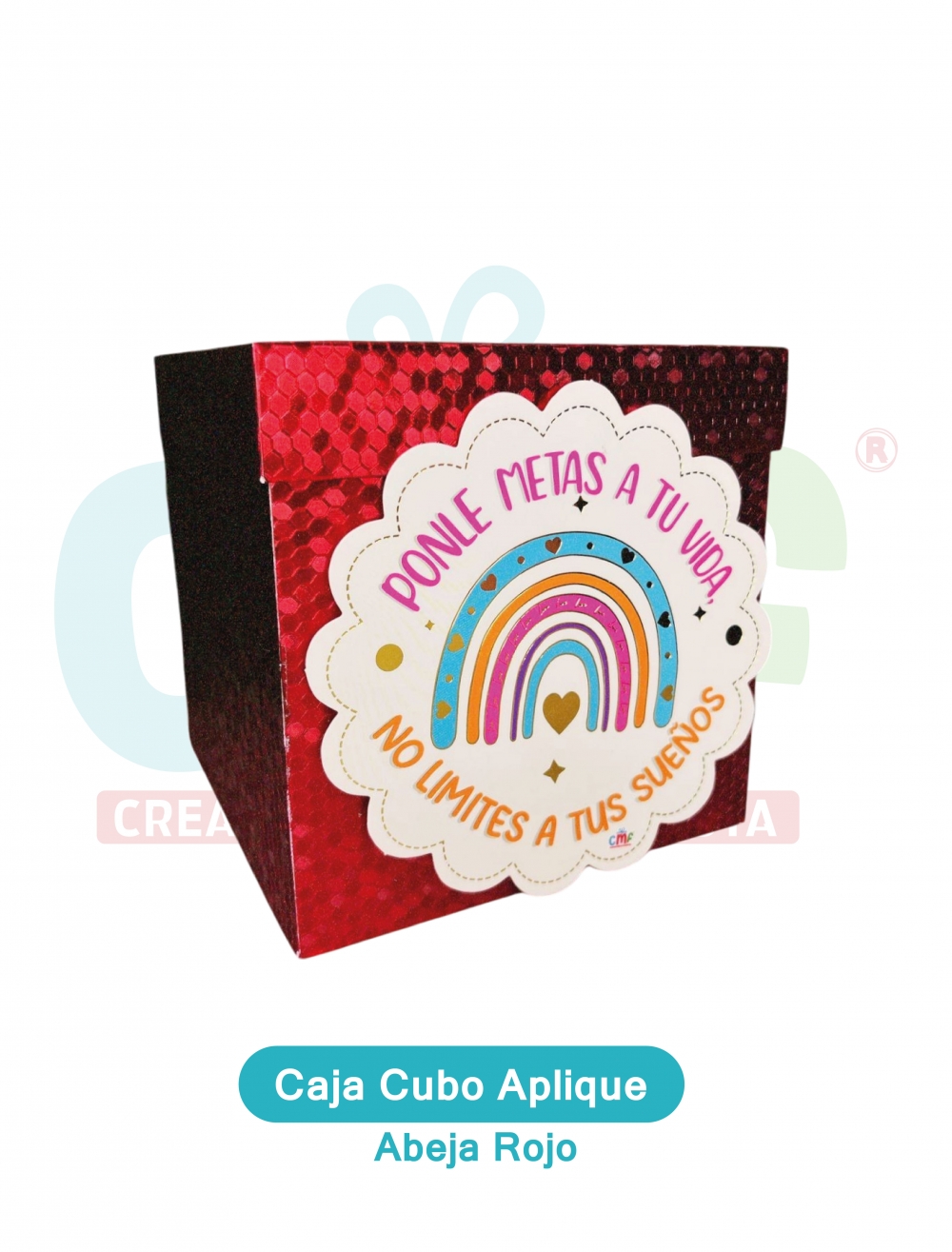 CAJA CUBO APLIQUE  ABEJA ROJO