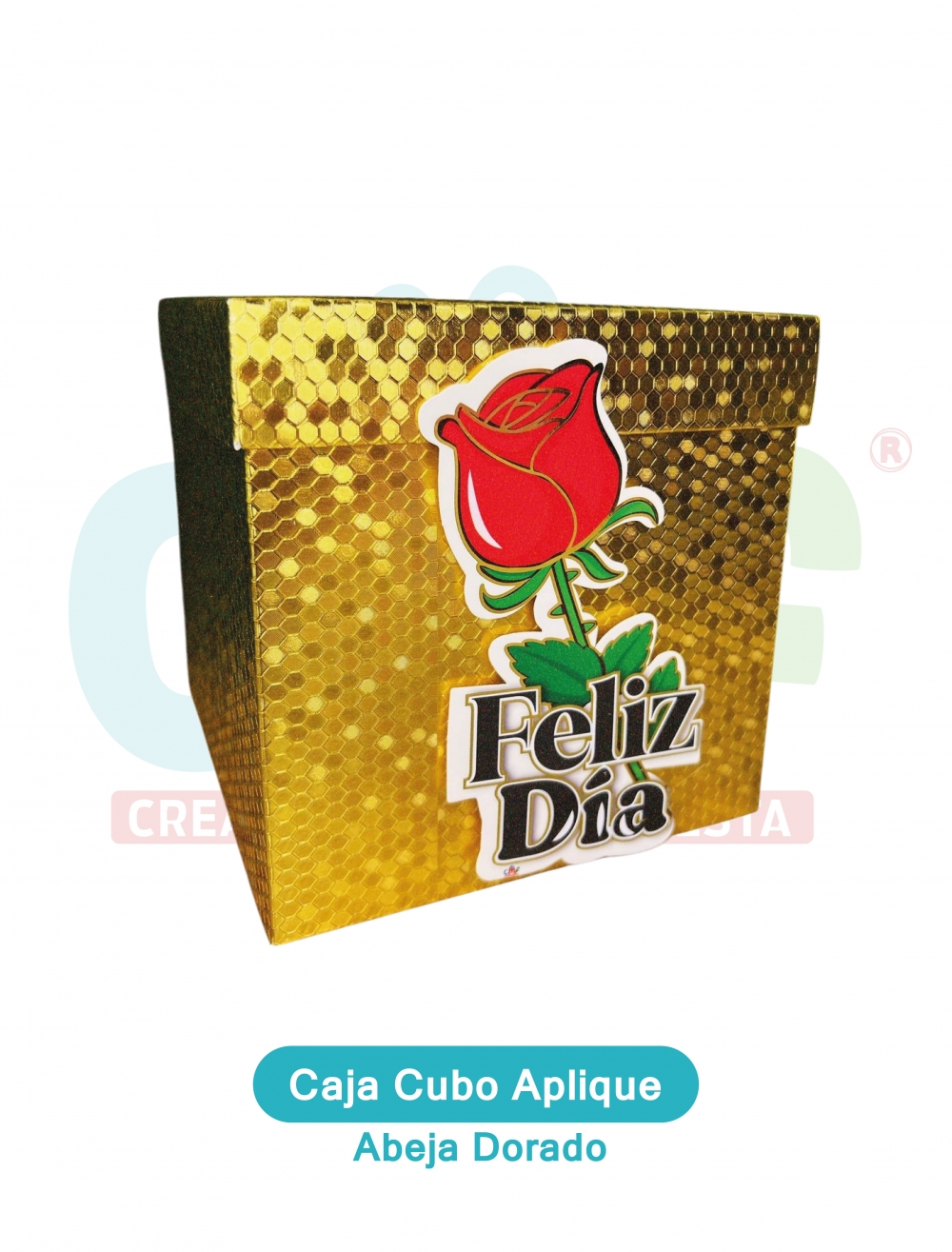 CAJA CUBO APLIQUE  ABEJA DORADO