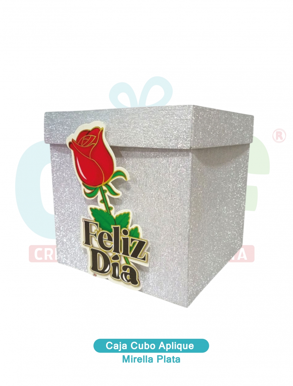 CAJA CUBO APLIQUE  RAYAS PLATEADO
