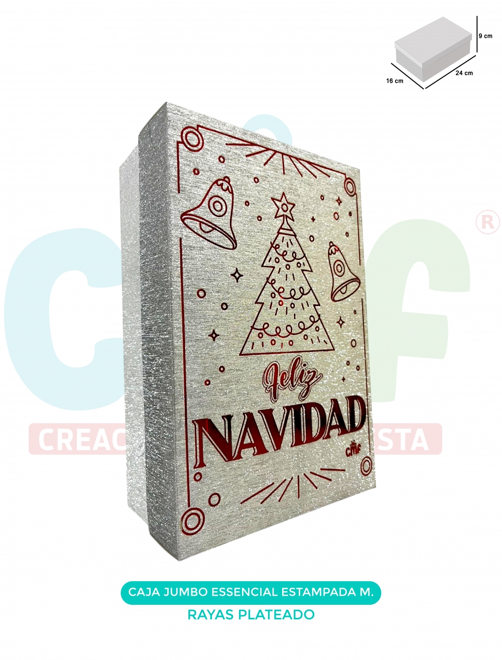 CAJA JUMBO MEDIANA ESSENCIAL ESTAMPADA  RAYAS PLATEADO