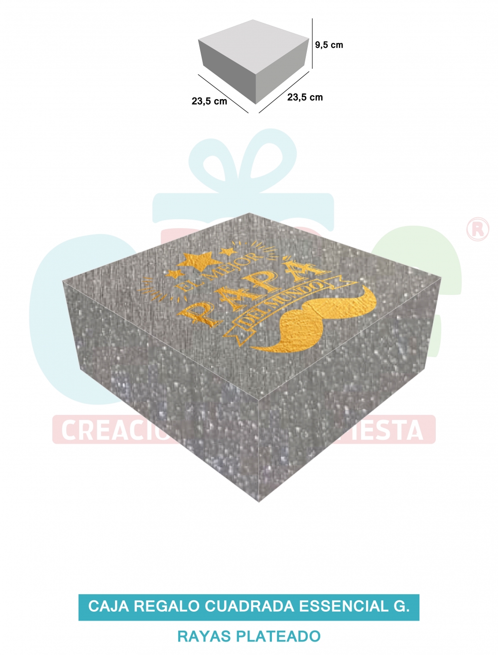 CAJA REGALO CUADRADA ESSENCIAL G  RAYAS PLATEADO