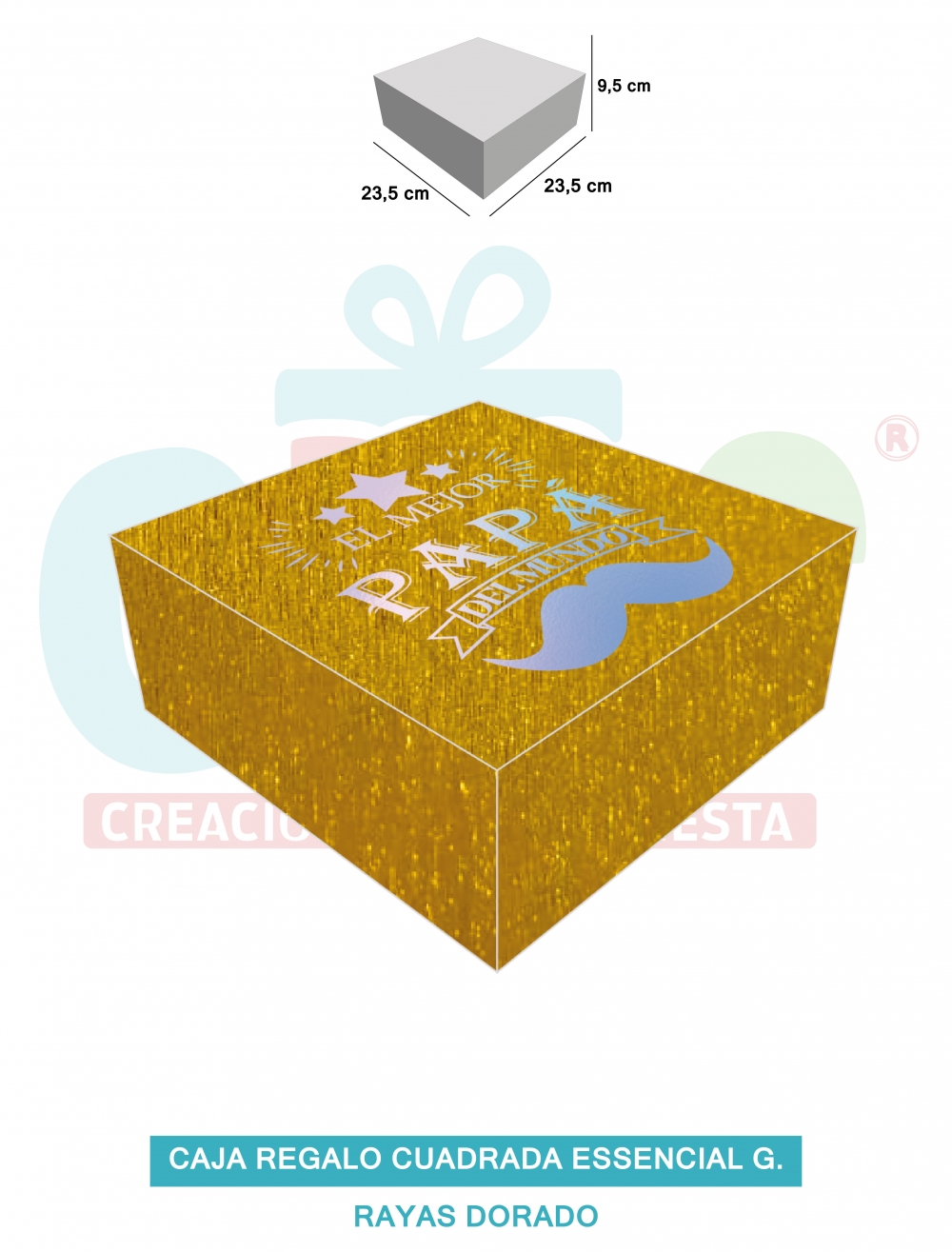 CAJA REGALO CUADRADA ESSENCIAL G  RAYAS DORADO