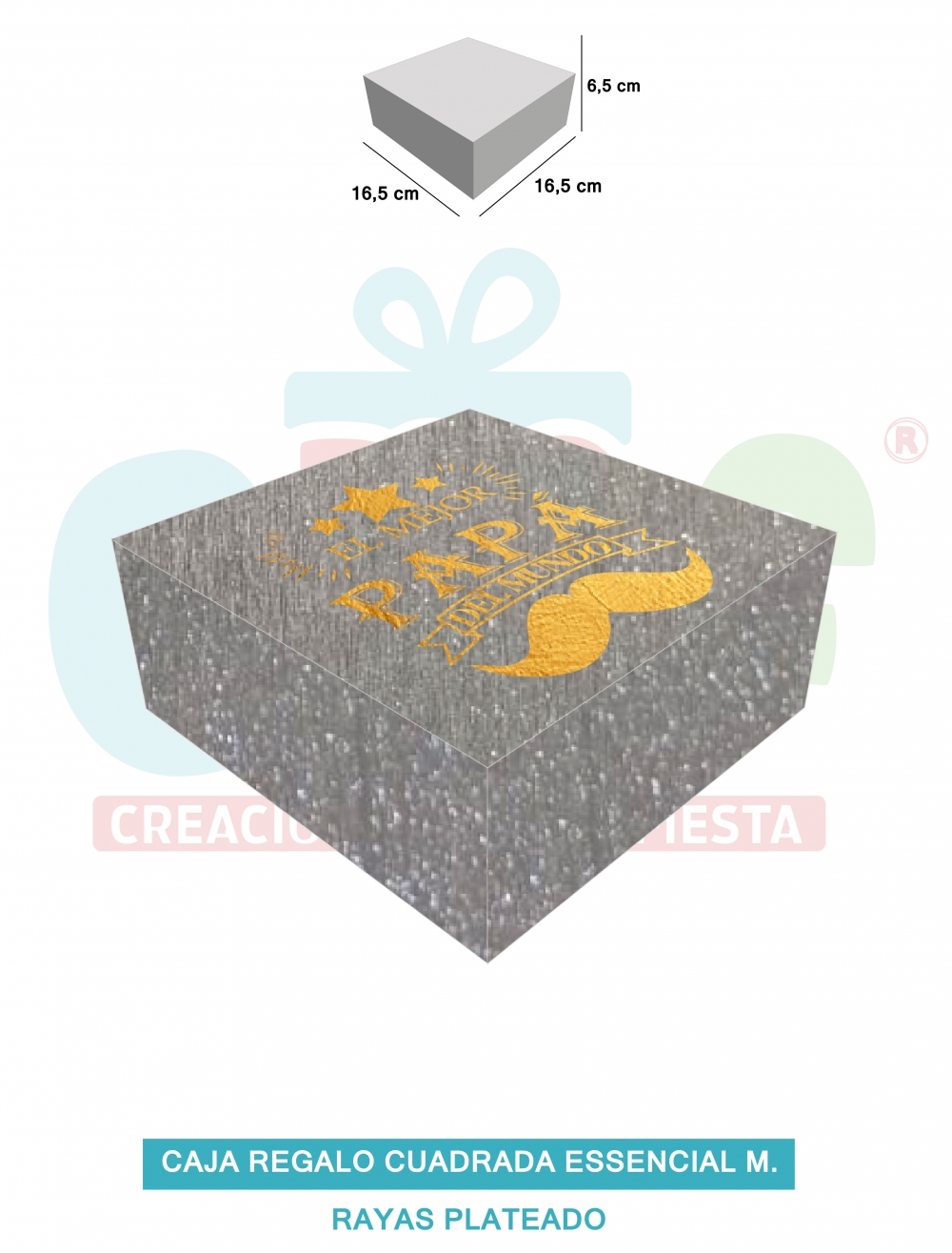 CAJA REGALO CUADRADA ESSENCIAL M   RAYAS PLATEADO