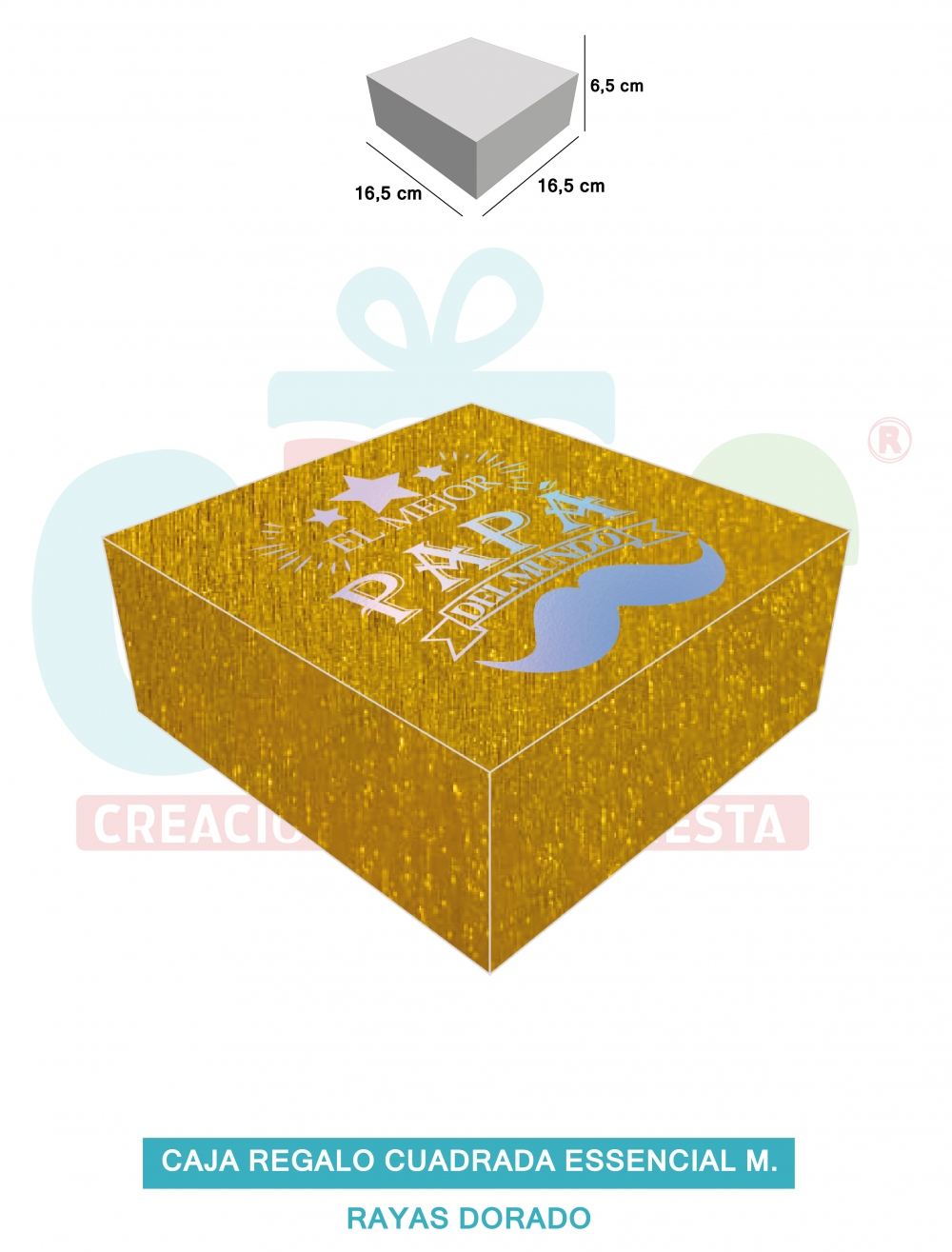 CAJA REGALO CUADRADA ESSENCIAL M   RAYAS DORADO