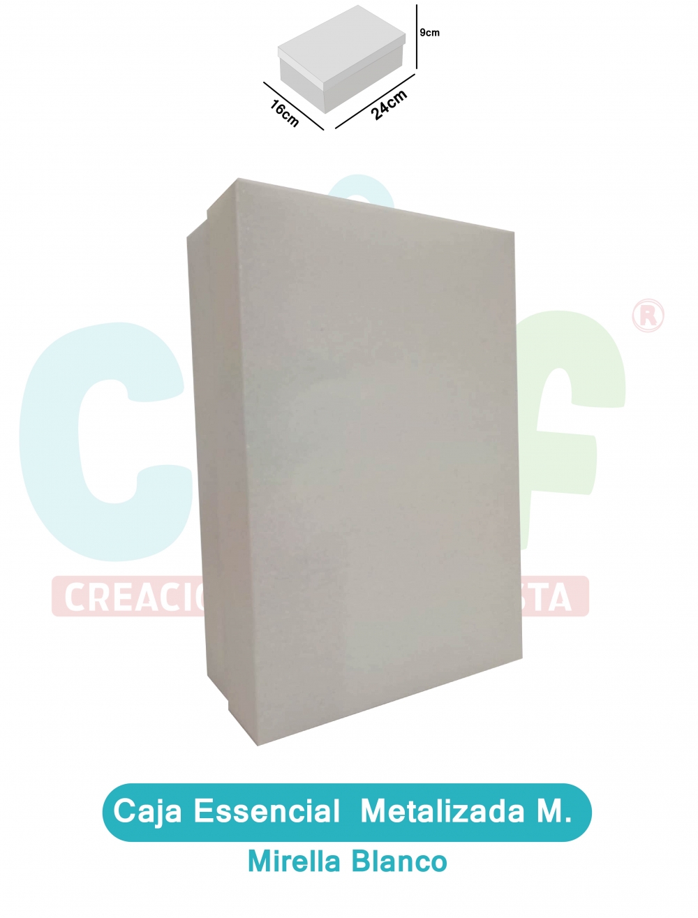 CAJA ESSENCIAL METALIZADA MEDIANA SIN VENTANA   MIRELLAS%20BLANCO<br>