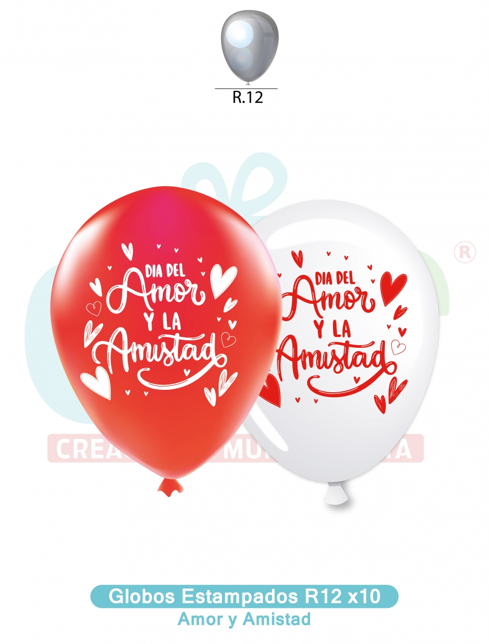 GLOBOS ESTAMAPADO  R12 X 10 UNDS  AMOR%20Y%20AMISTAD%20<br>