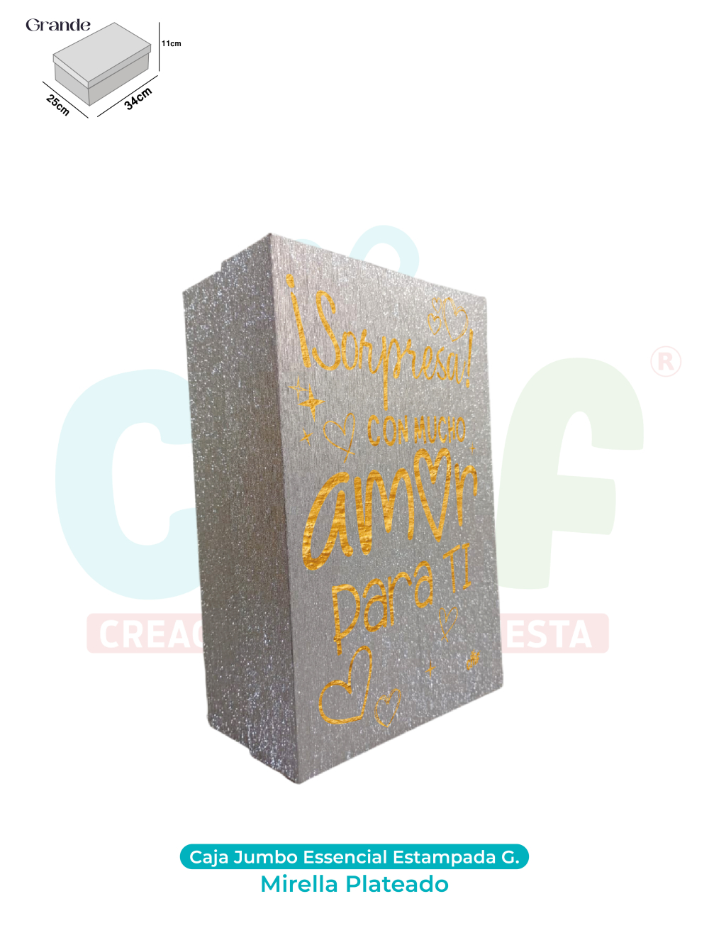 CAJA JUMBO MEDIANA ESSENCIAL ESTAMPADA  RAYAS PLATEADO