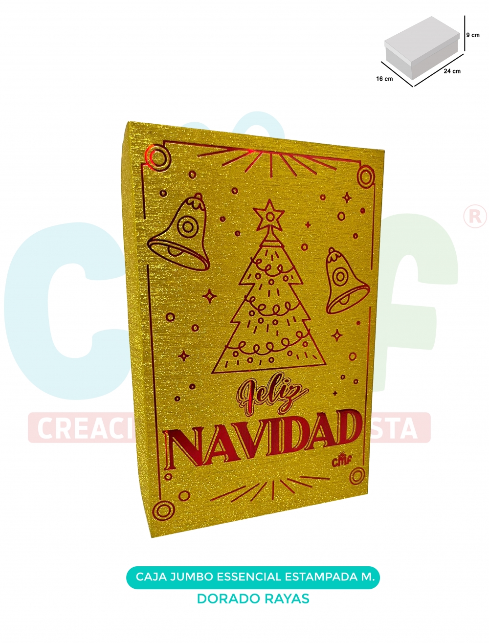 CAJA JUMBO MEDIANA ESSENCIAL ESTAMPADA  RAYAS DORADO
