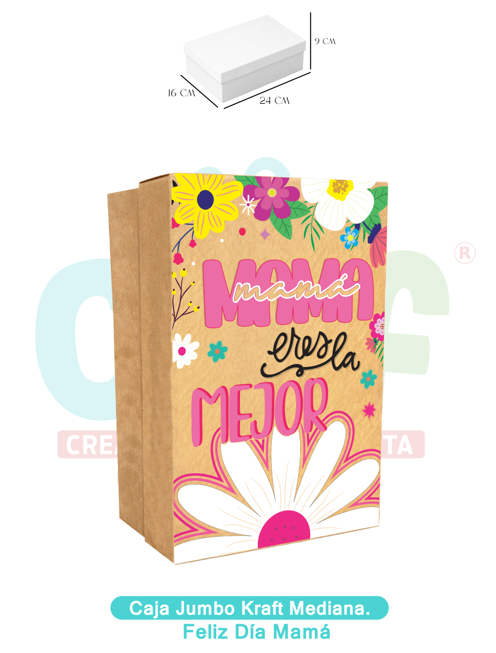 CAJA JUMBO KRAFT  COLOR MEDIANA   FELIZ DÍA MAMA