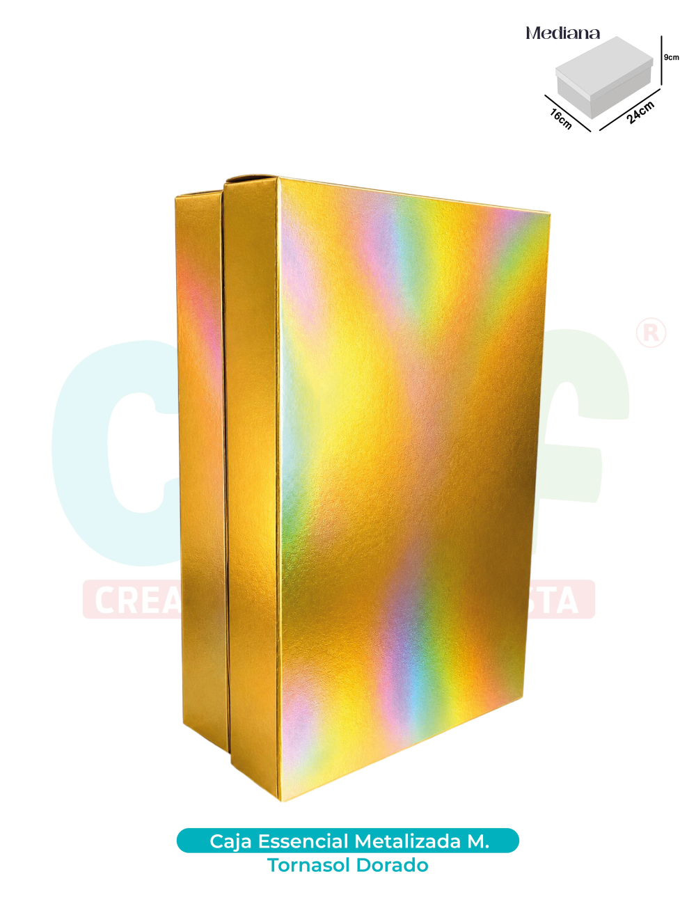 CAJA ESSENCIAL METALIZADA MEDIANA SIN VENTANA   TORNASOL DORADO