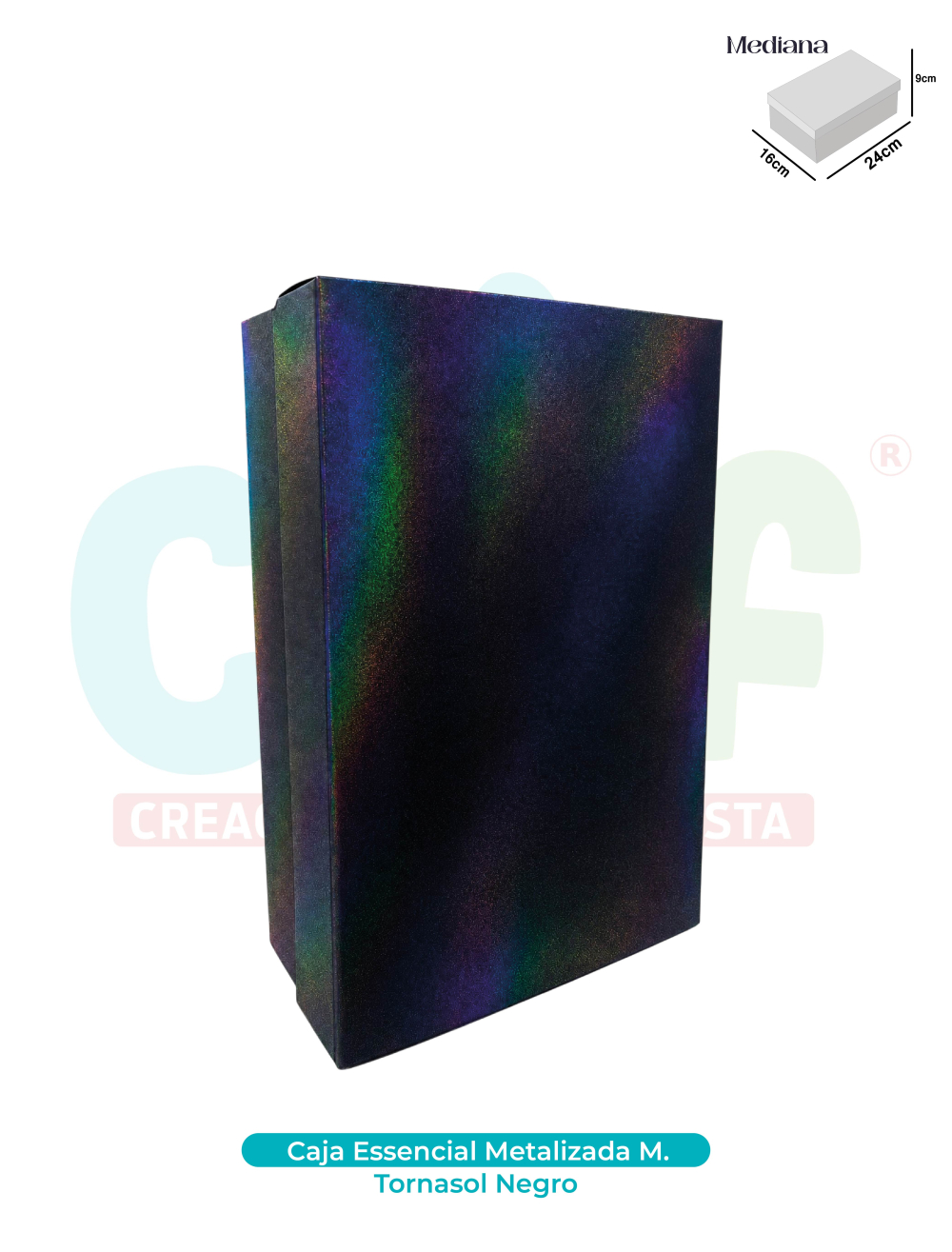 CAJA ESSENCIAL METALIZADA MEDIANA SIN VENTANA   TORNASOL NEGRO