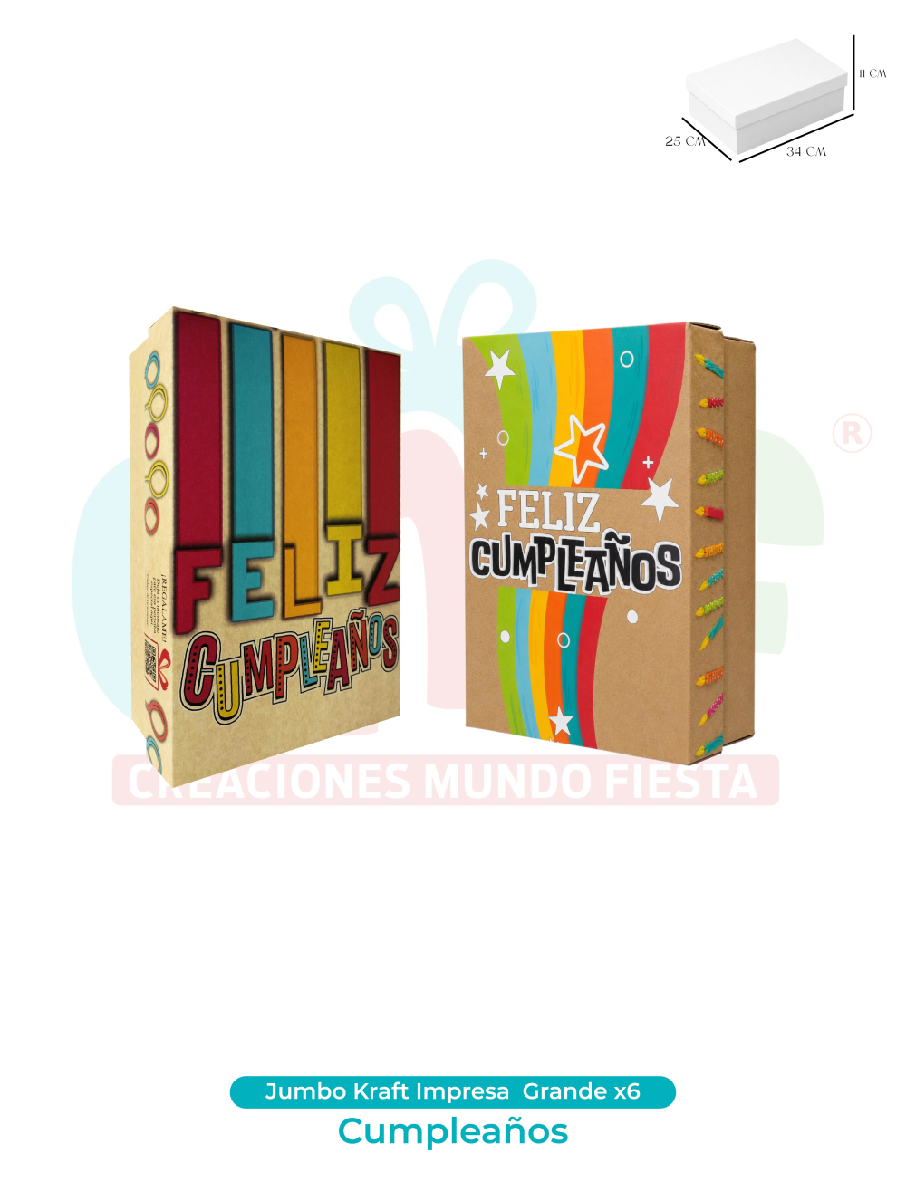 CAJA JUMBO KRAFT IMPRESA GRANDE X6  CUMPLEAÑOS