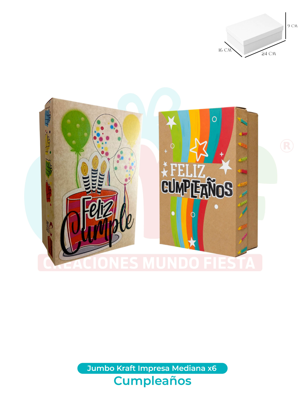 CAJA JUMBO KRAFT IMPRESA MEDIANA X6  CUMPLEAÑOS