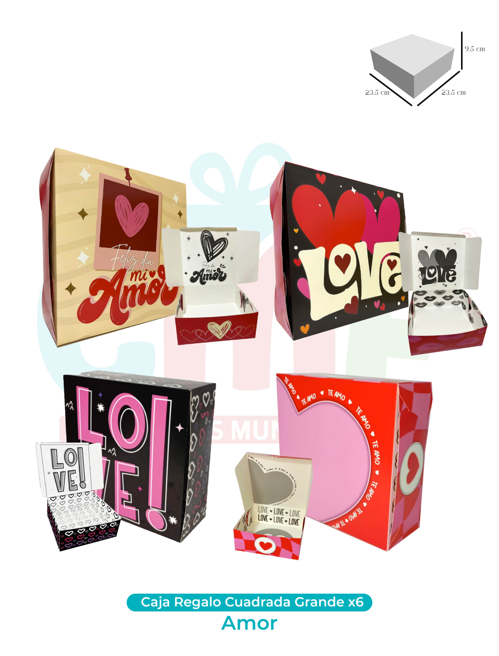 CAJA REGALO CUADRADA GRANDE X6  AMOR