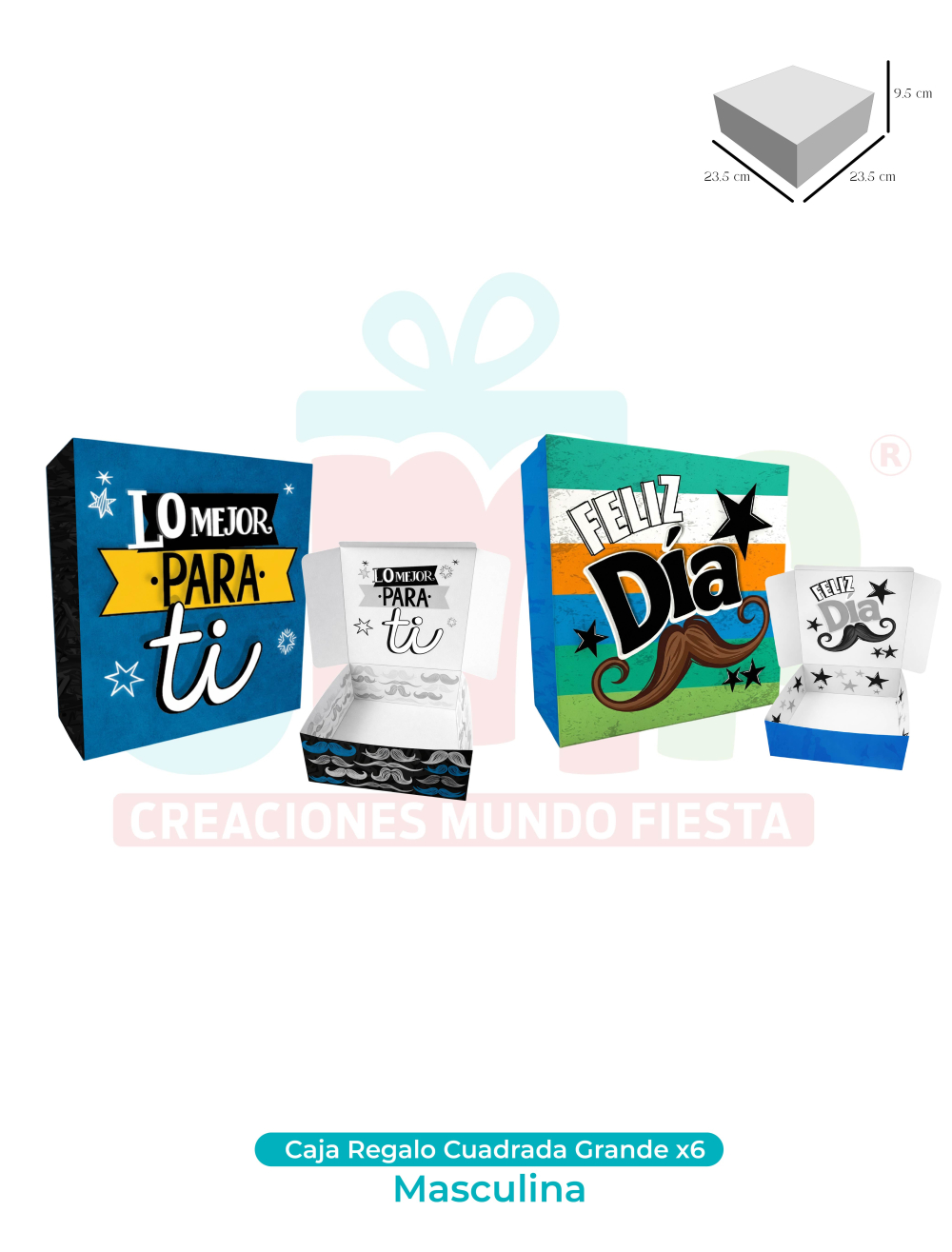 CAJA REGALO CUADRADA GRANDE X6  MASCULINOS