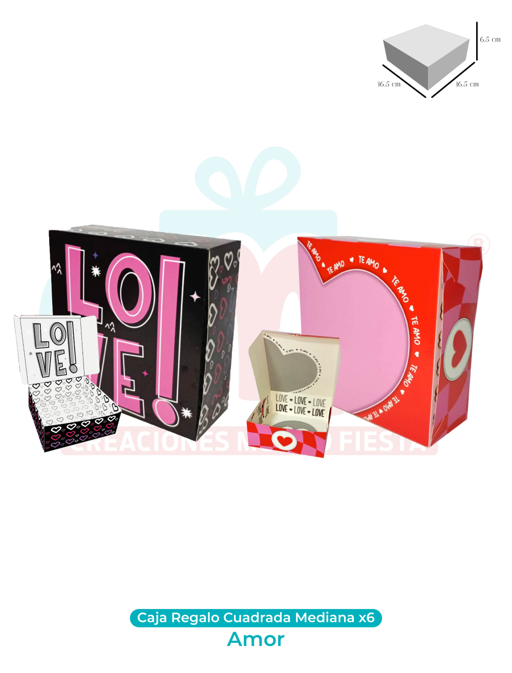 CAJA REGALO CUADRADA MEDIANA X4  AMOR