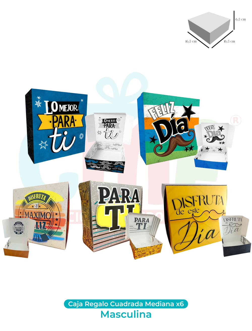 CAJA REGALO CUADRADA MEDIANA X4  MASCULINOS