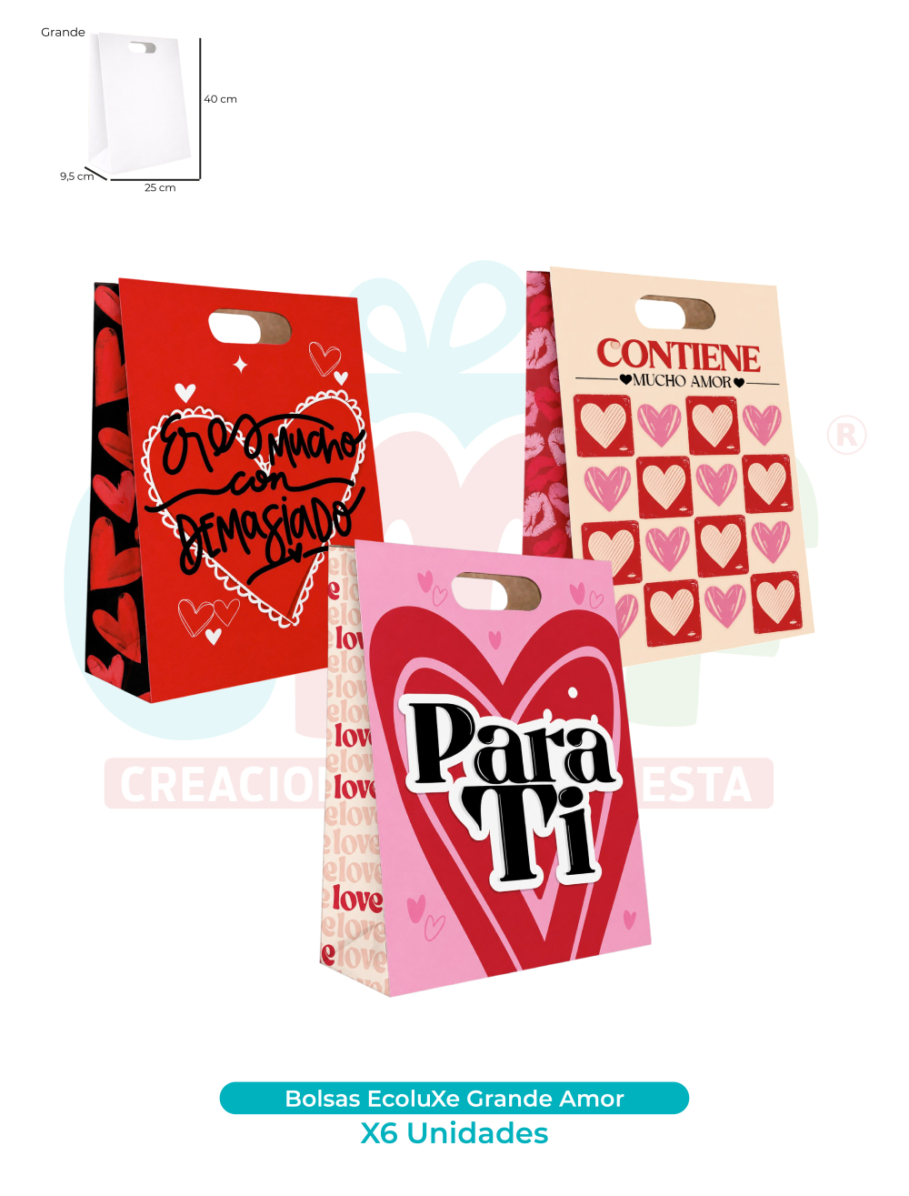 BOLSA ECOLUXE GRANDE X6 UNDS  AMOR